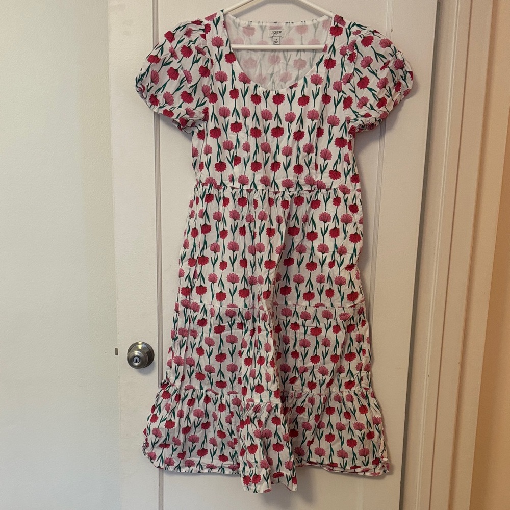 J. Crew White Midi Dress with Pink Floral Print